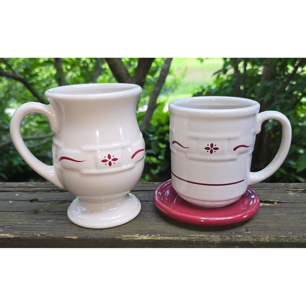 Longaberger Woven Traditions Classic‎ Red Mug Set & Coaster / Saucer